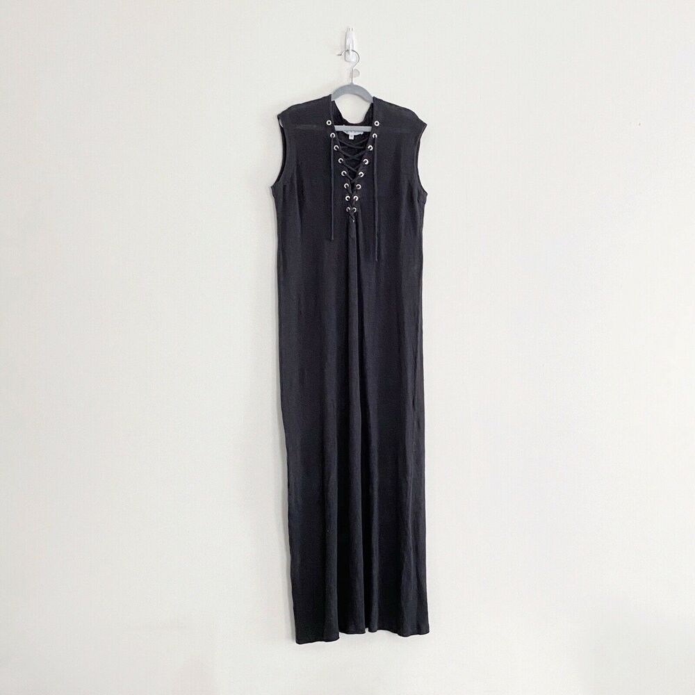 IRO Size XS Daisy Linen Knit Maxi Dress Lace Up V Neck Sleeveless Washed Black - Picture 2 of 10